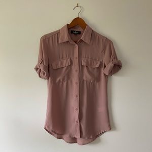 Lulu’s Mauve Button-Up Blouse Cuffed Sleeves